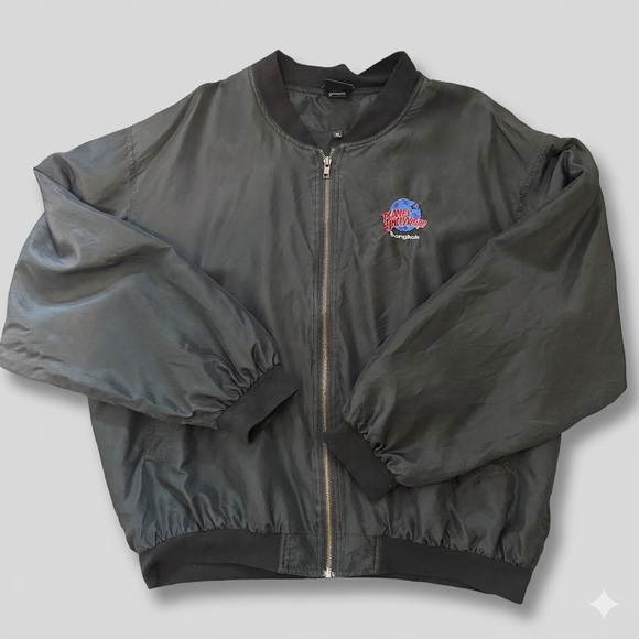 Vtg Planet Hollywood Bangkok Bomber Jacket XL 100% Silk Black Embroidered Rare - Picture 2 of 13